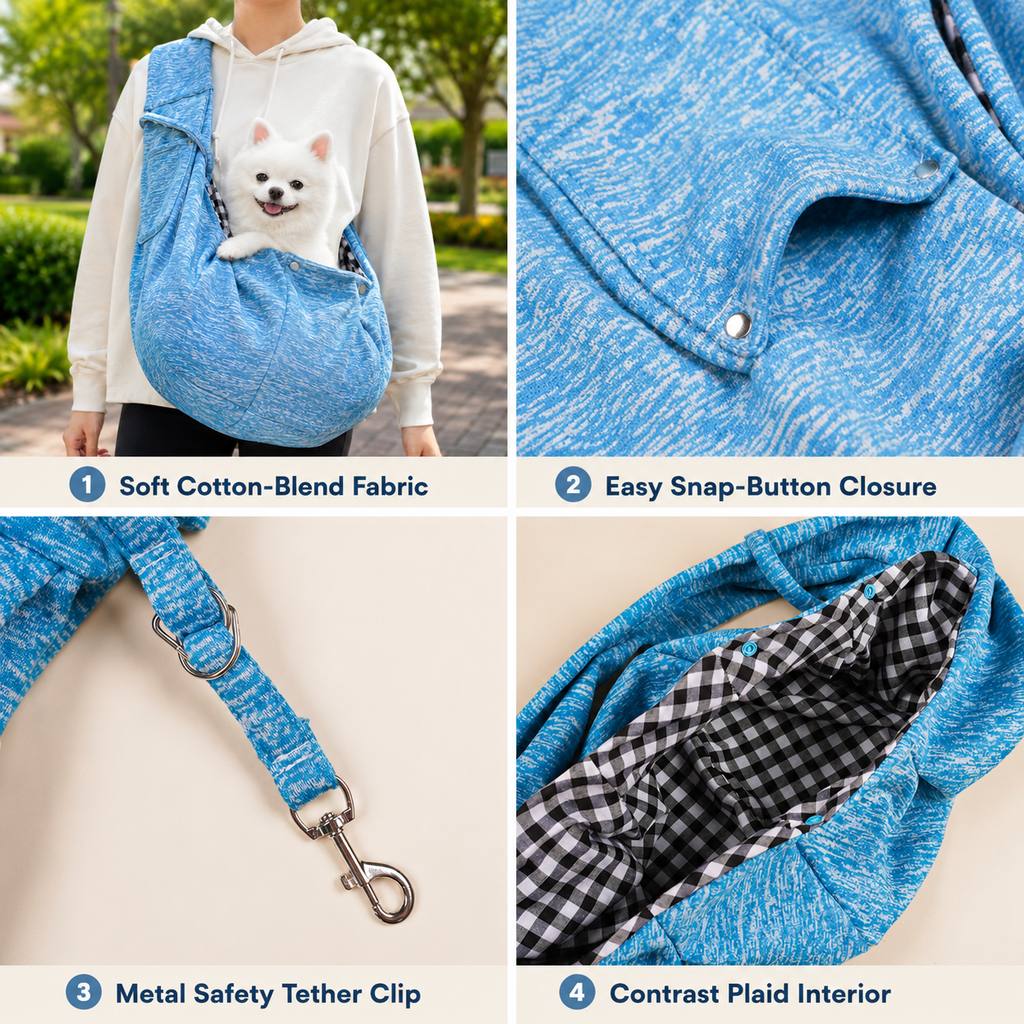 Hands-Free Pet Sling Carrier with Wide Shoulder Strap