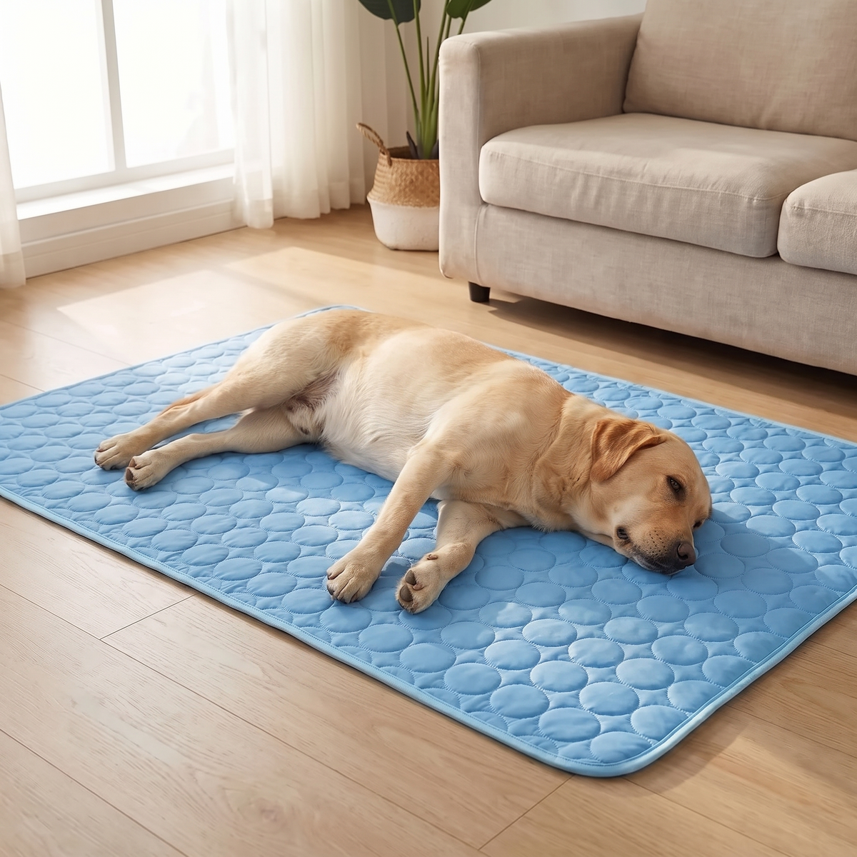 Dog resting on the cooling mat
