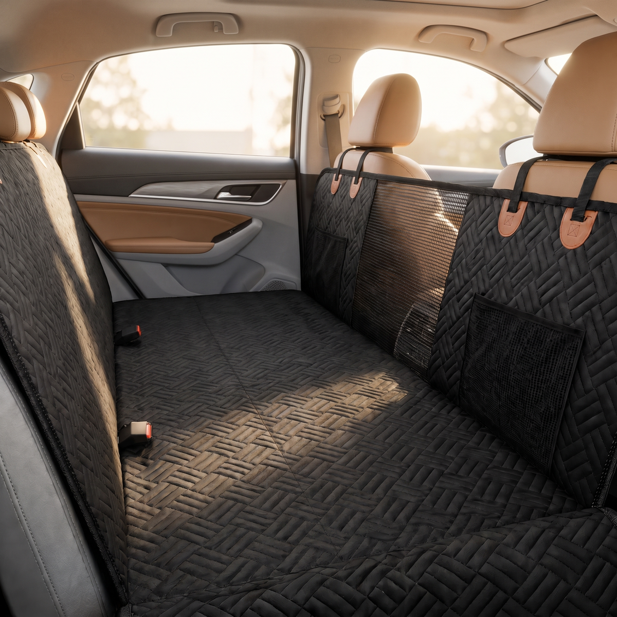 Back seat dog bed fitted in a car