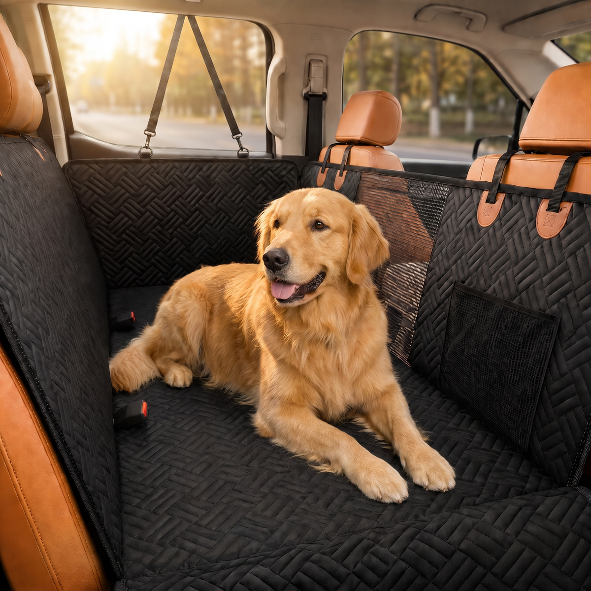 Dog resting on the back seat dog bed