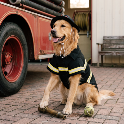 Fire Fighter Hero Dog Halloween Costume with Hat