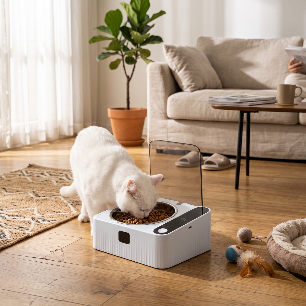 Smart Motion Sensor Covered Cat Bowl with Auto Open Lid