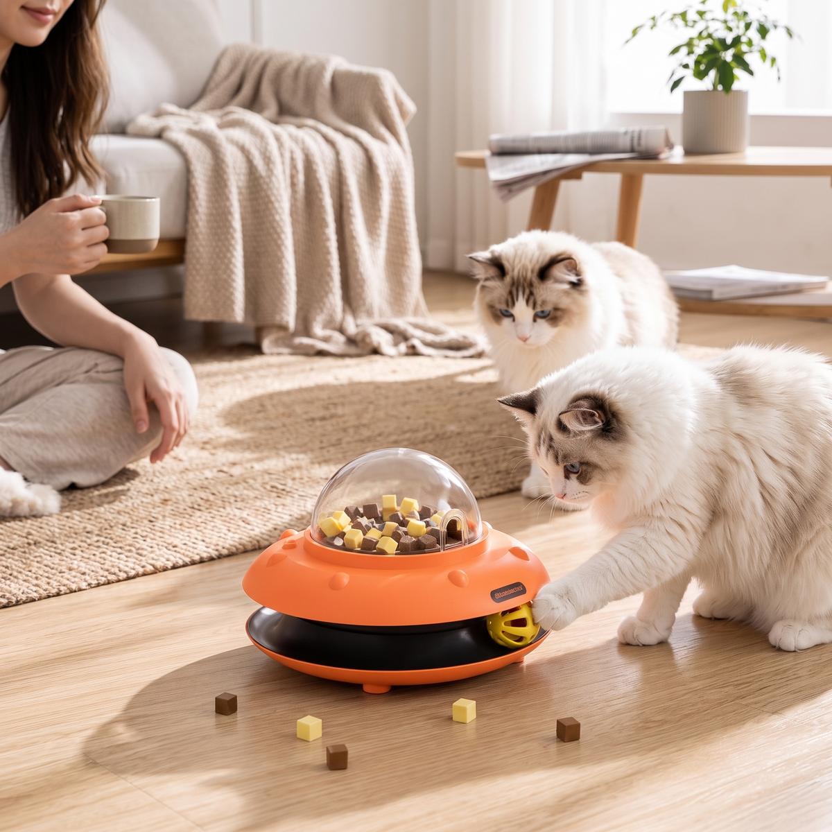 PawOrbit UFO Motion-Activated Cat Treat Dispenser Toy - Orange