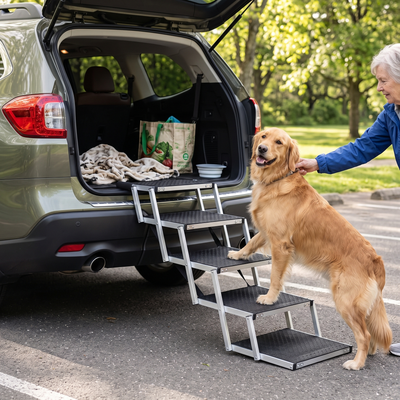 Folding Aluminium Dog Stairs - 6 Steps