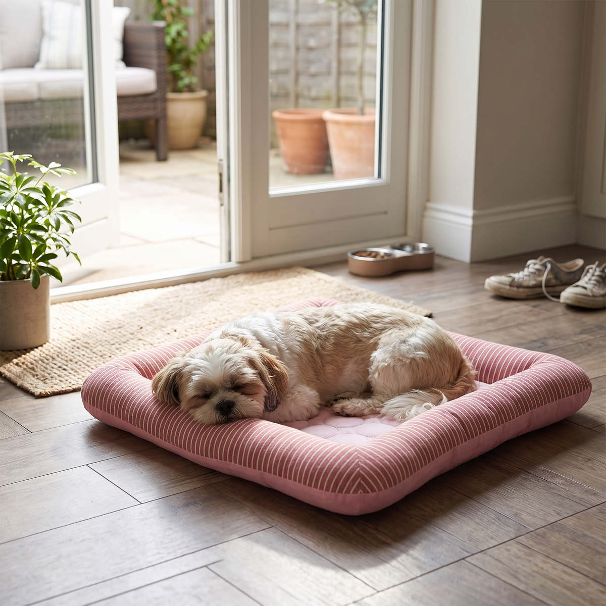 Cooling Pet Bed with Raised Bolster Edge - Pink
