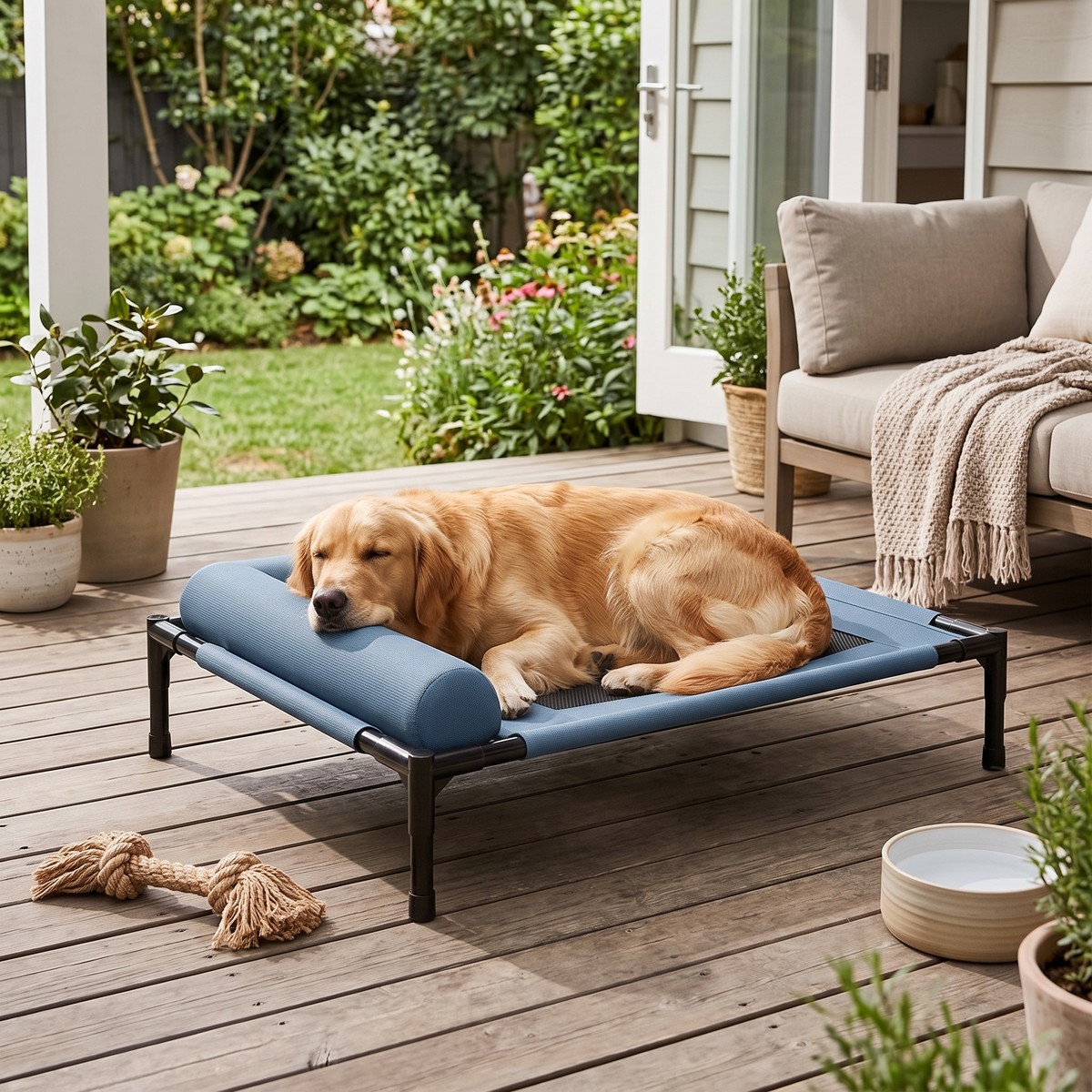 Elevated Mesh Dog Bed with Removable Cushion - blue / L
