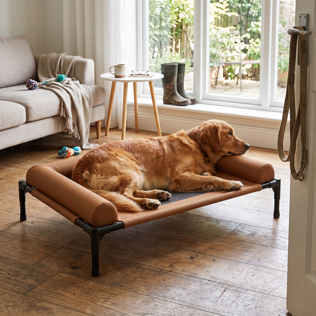 Elevated Mesh Dog Bed with Removable Cushion - brown / L