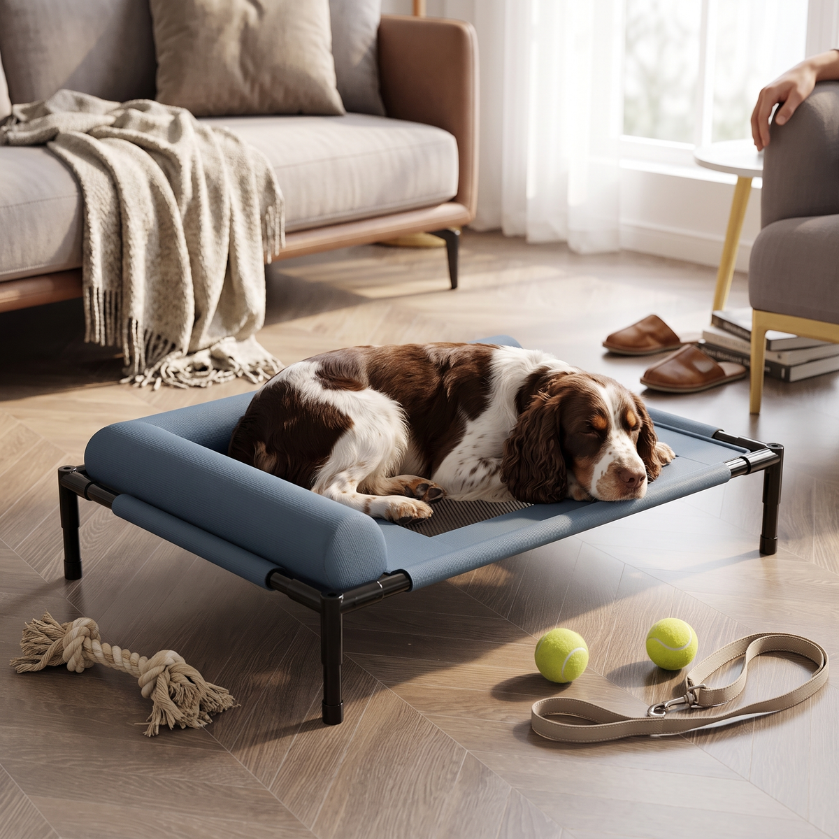 Elevated Mesh Dog Bed with Removable Cushion - blue / M