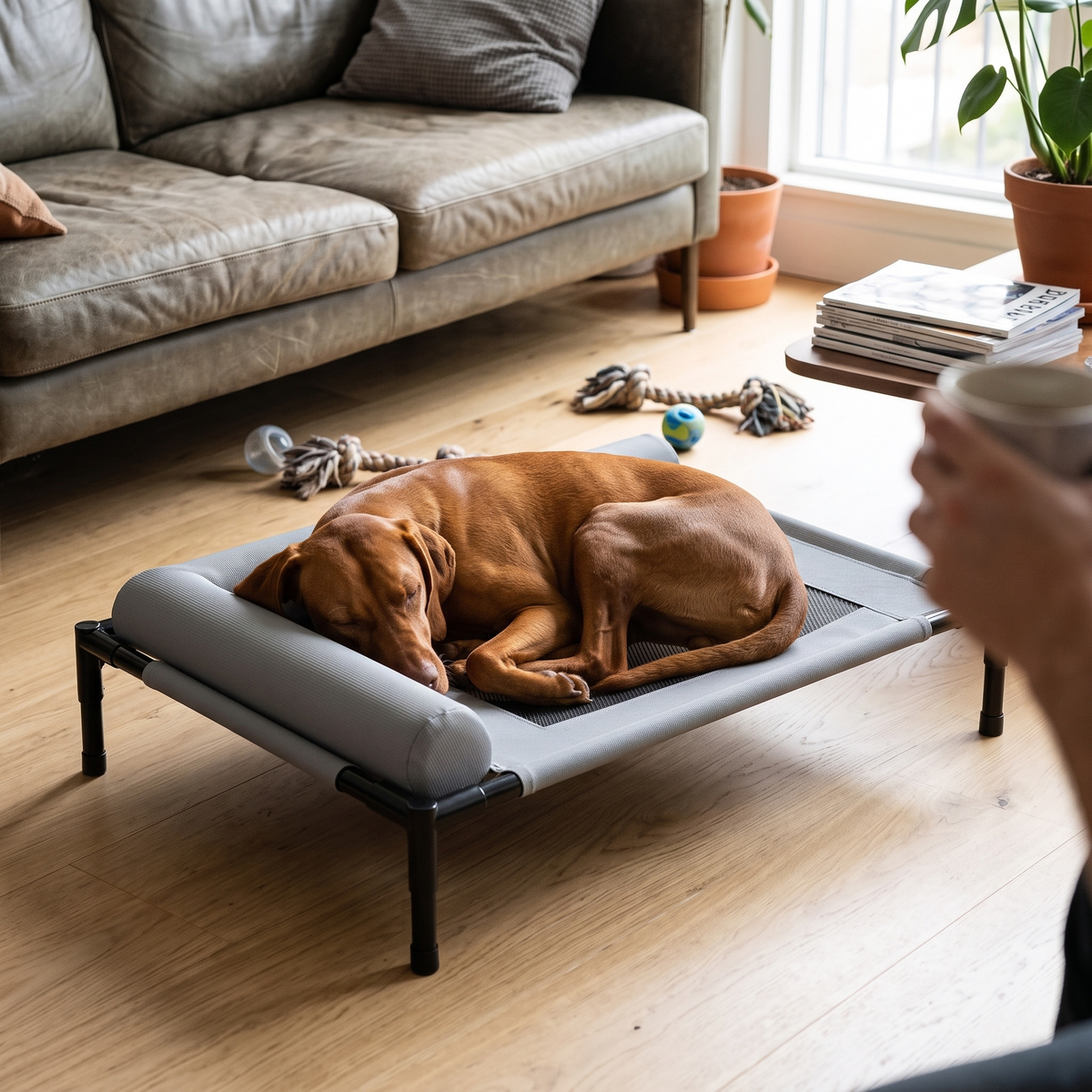 Elevated Mesh Dog Bed with Removable Cushion - gray / M