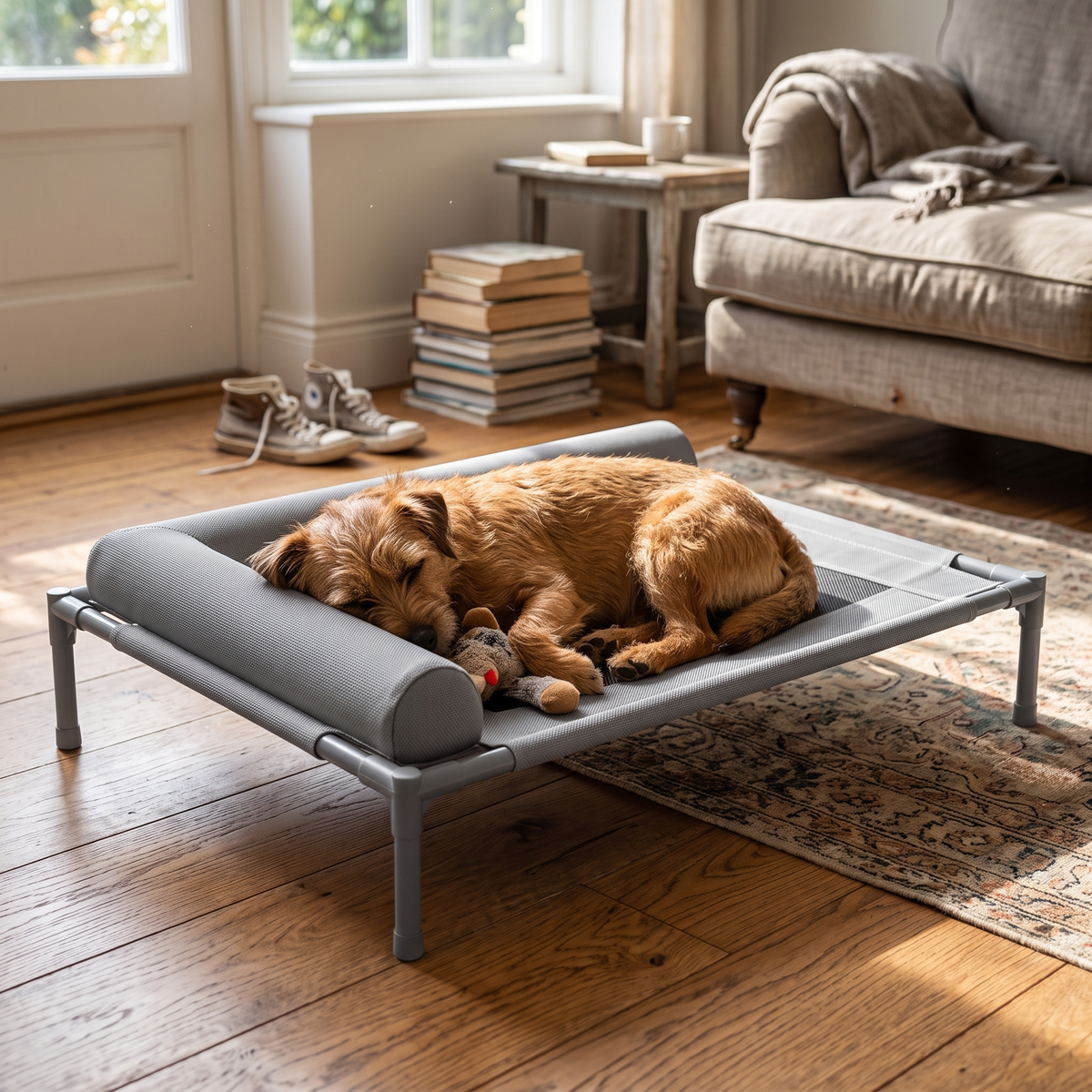 Elevated Mesh Dog Bed with Removable Cushion - gray / L