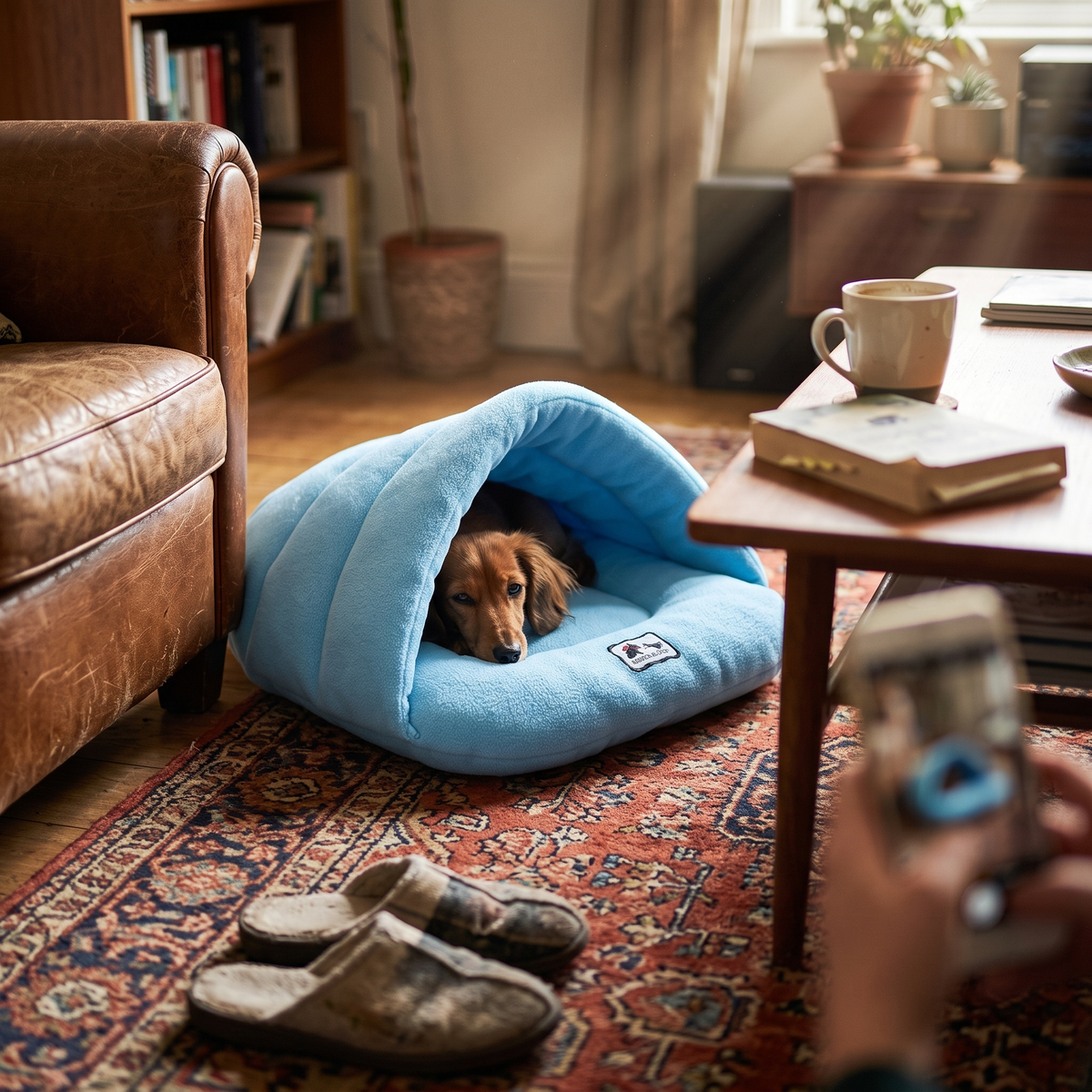 Fleece Cave Sleeping Bag Pet Bed for Burrowers - Sky blue