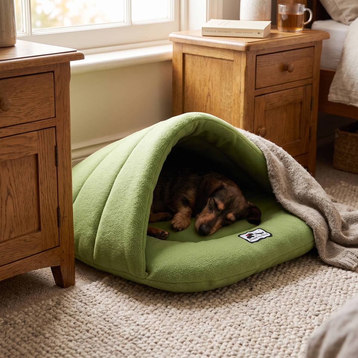 Fleece Cave Sleeping Bag Pet Bed for Burrowers - Fruit green