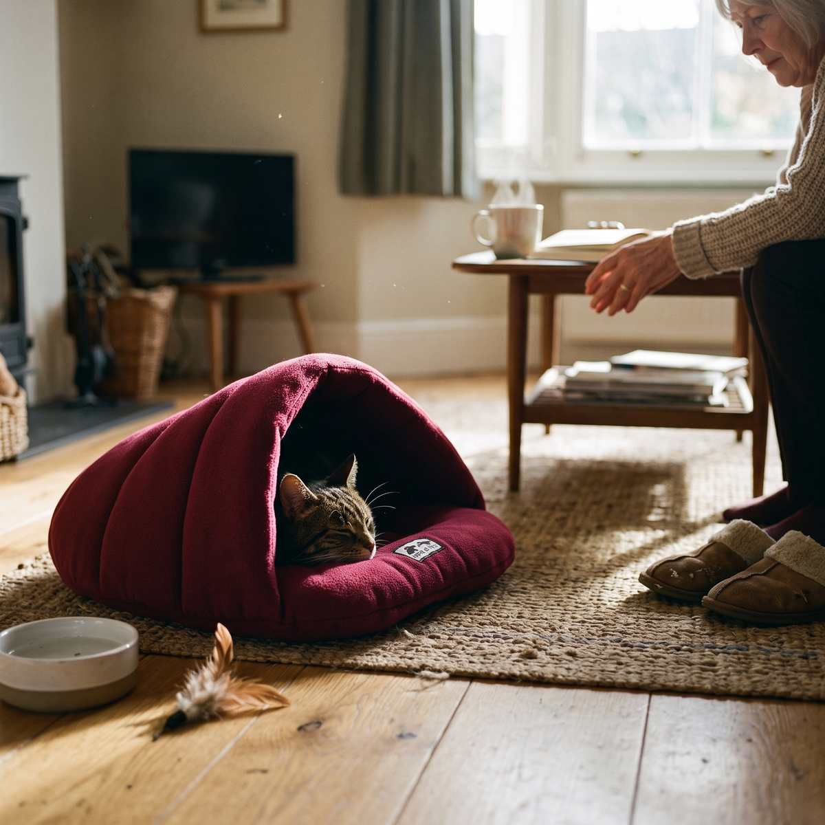 Fleece Cave Sleeping Bag Pet Bed for Burrowers - Claret