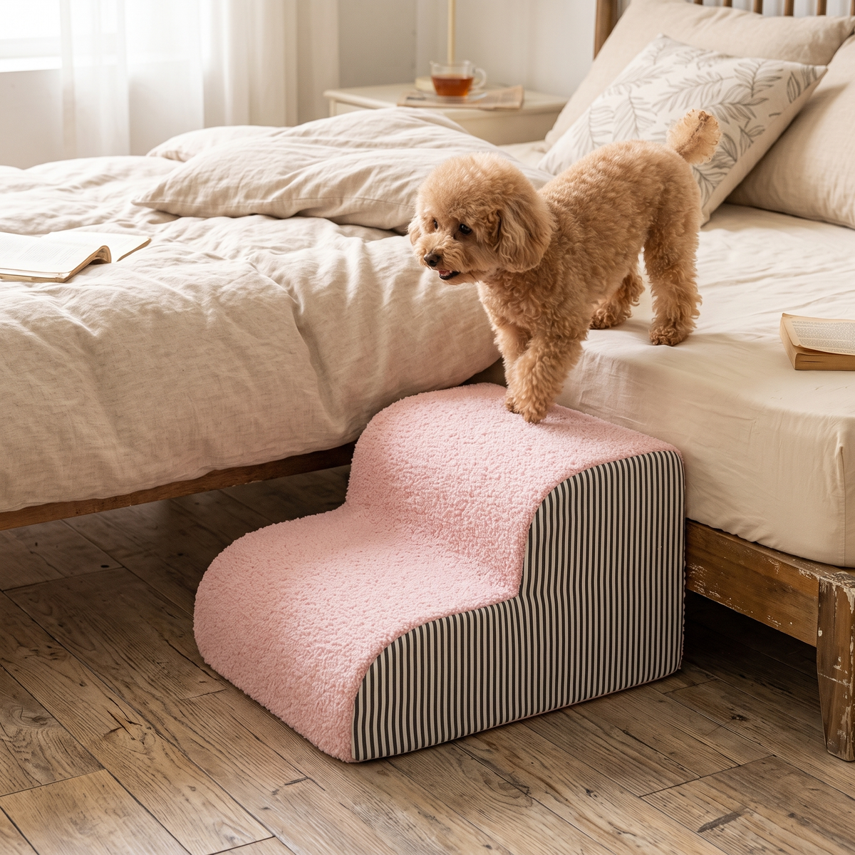 Memory Foam Pet Stairs with Non-Slip Washable Cover - Pink / S