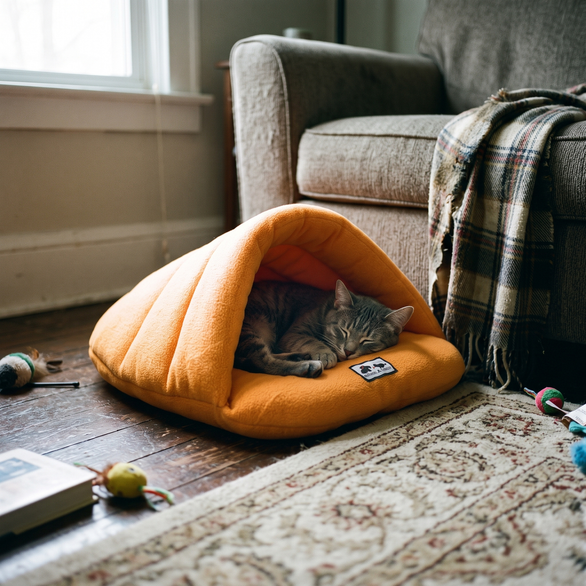 Fleece Cave Sleeping Bag Pet Bed for Burrowers - Sweet orange