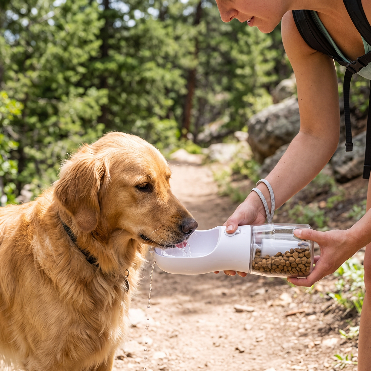 3-in-1 Portable Dog Water Bottle with Food Holder - Milky White