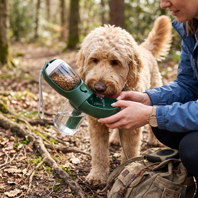3-in-1 Portable Dog Water Bottle with Food Holder - Dark Green