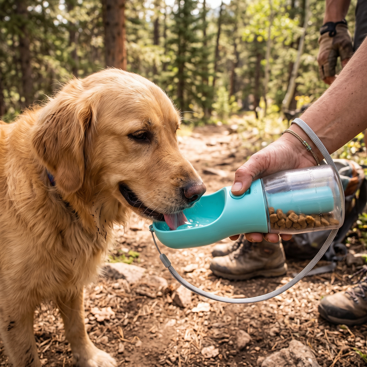 3-in-1 Portable Dog Water Bottle with Food Holder - Turquoise
