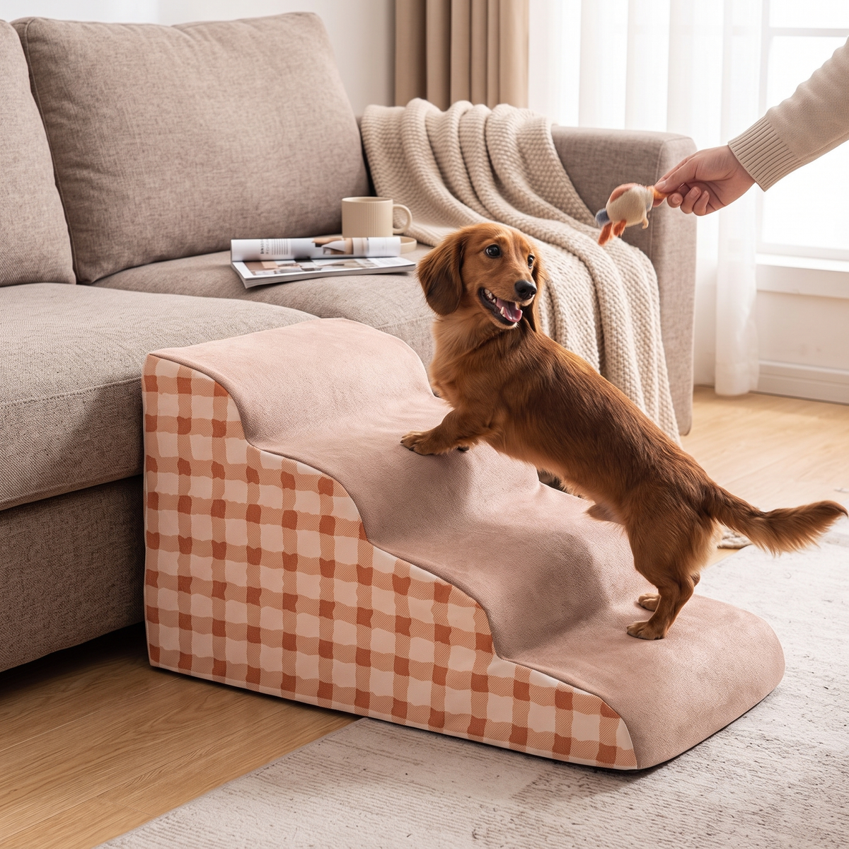 Memory Foam Pet Stairs with Non-Slip Washable Cover - Orange / L