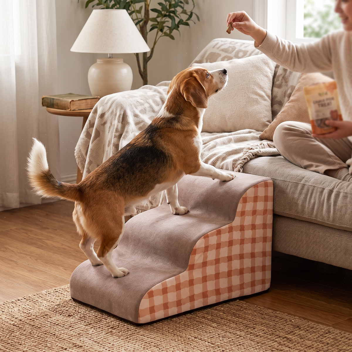 Memory Foam Pet Stairs with Non-Slip Washable Cover - Orange / M