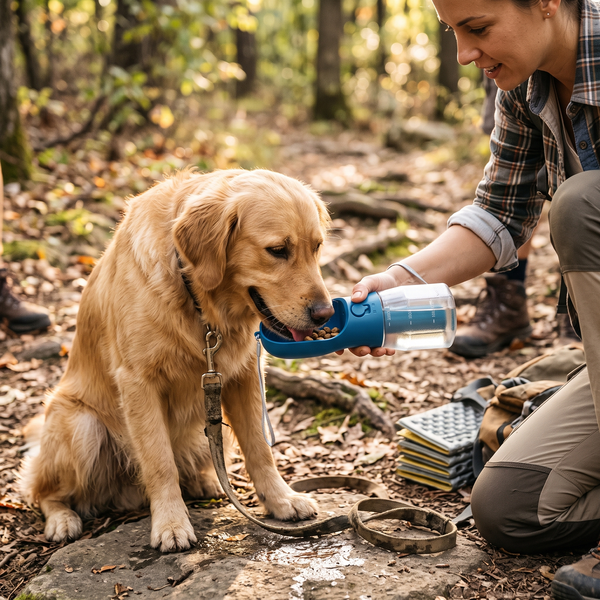 3-in-1 Portable Dog Water Bottle with Food Holder - Ink Blue