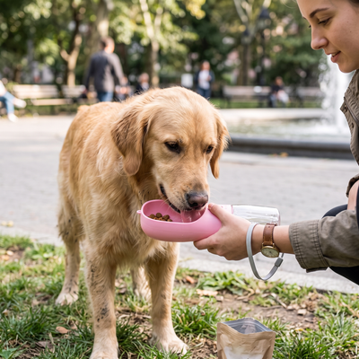 3-in-1 Portable Dog Water Bottle with Food Holder - Cherry Blossom Pink