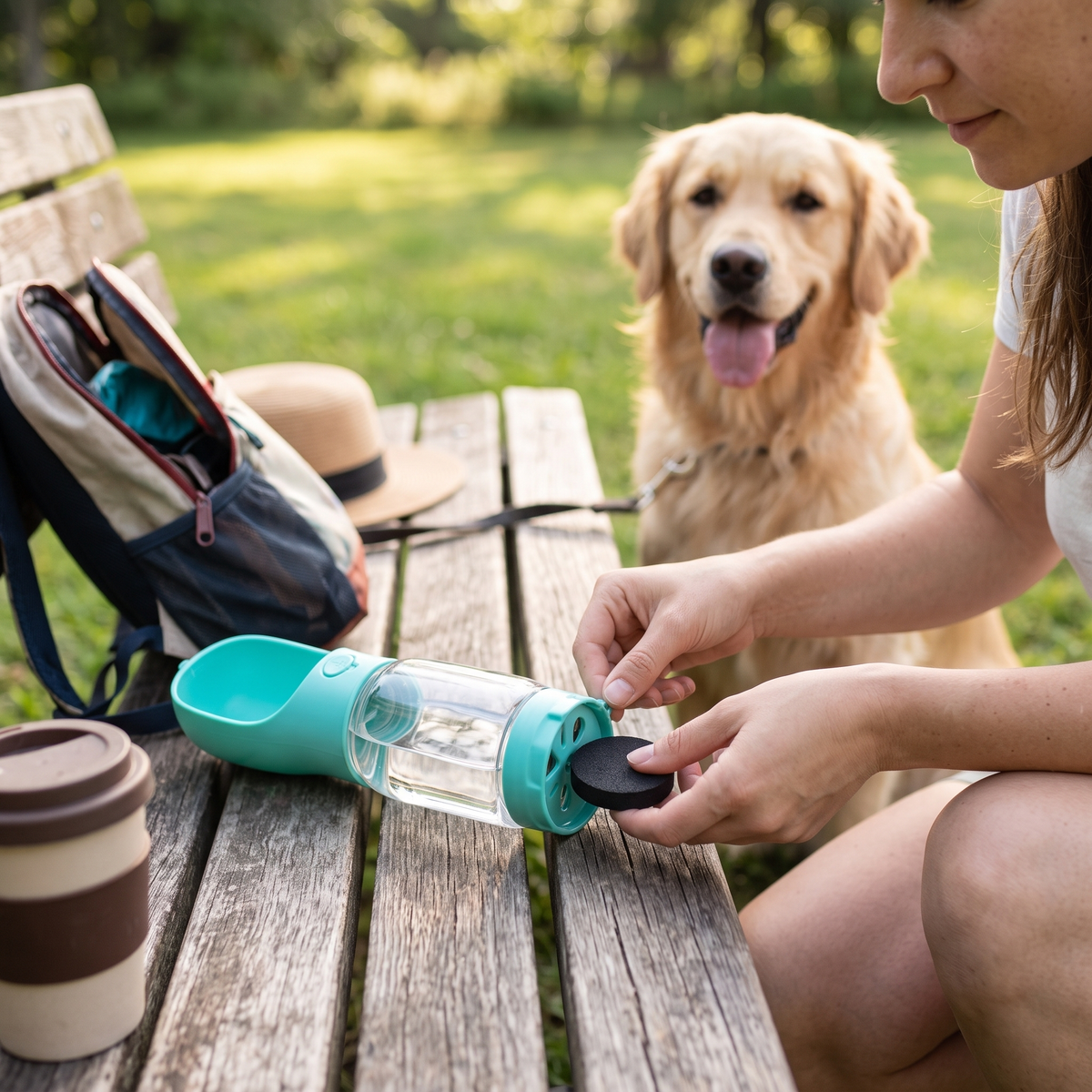 3-in-1 Portable Dog Water Bottle with Food Holder - Filter