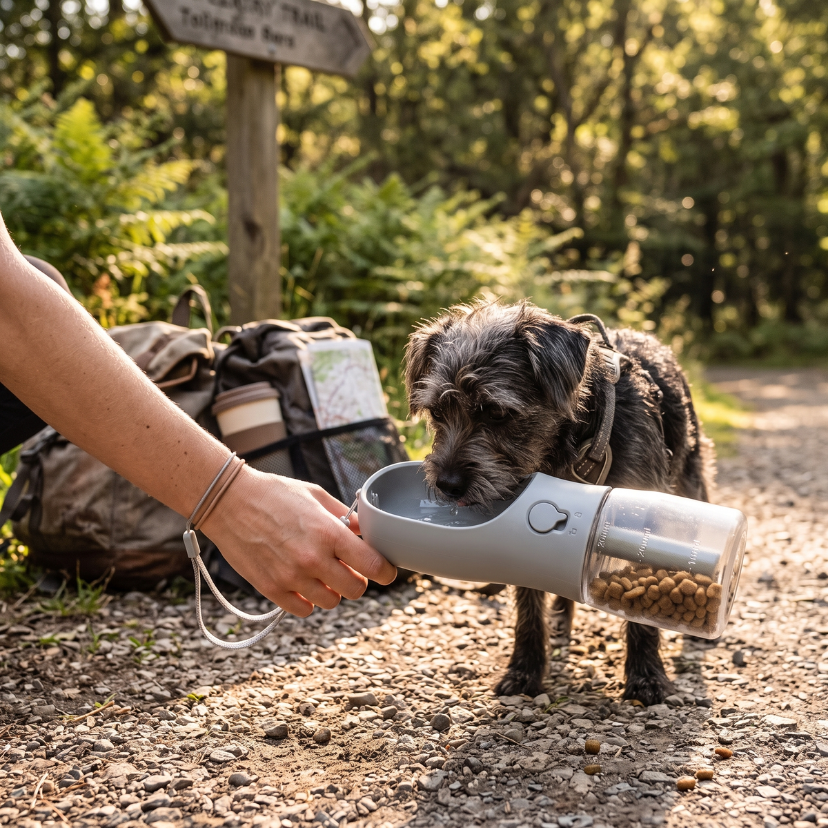 3-in-1 Portable Dog Water Bottle with Food Holder - Twilight Gray