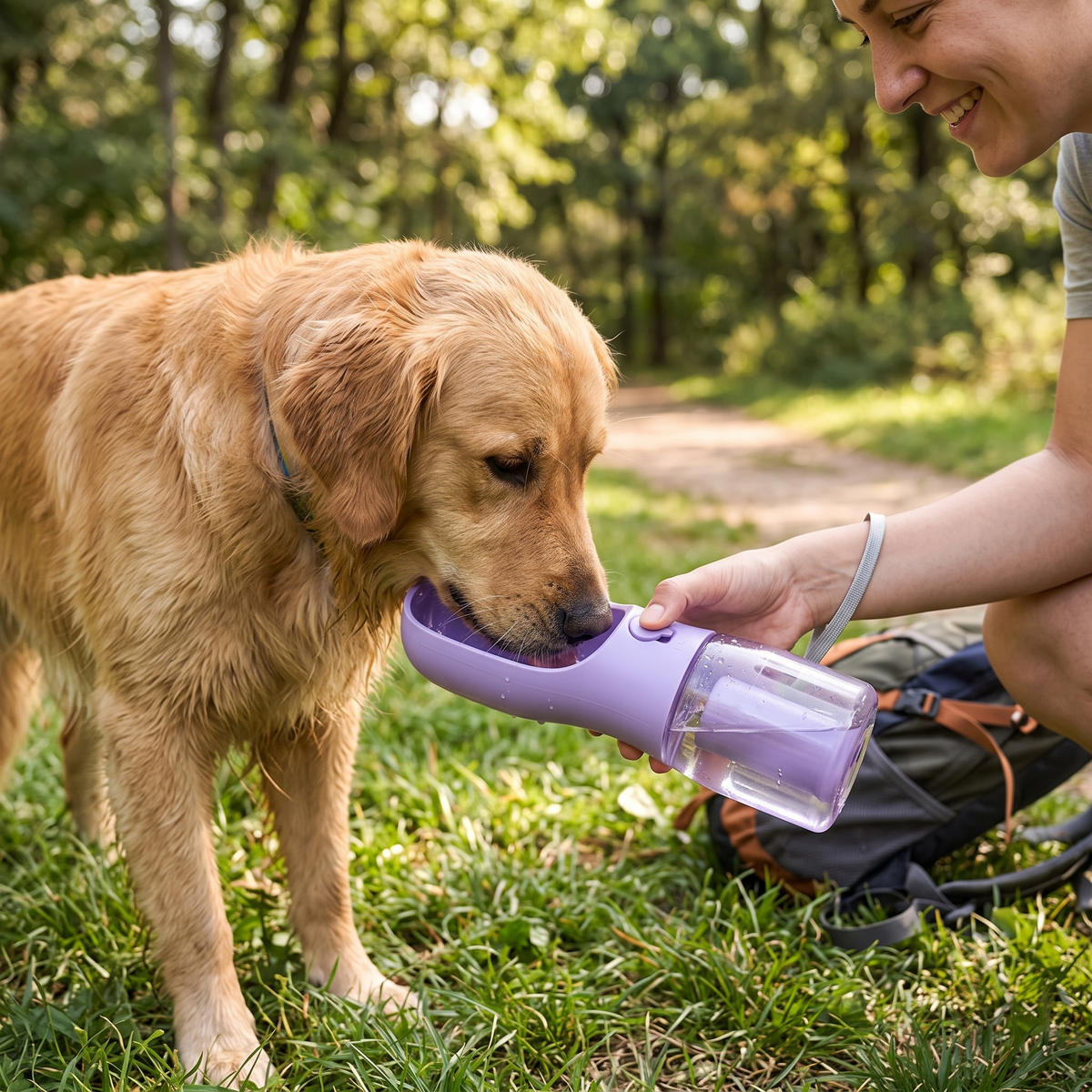 3-in-1 Portable Dog Water Bottle with Food Holder - Wisteria Purple