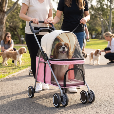 Foldable Pet Stroller for Dogs and Cats up to 15kg - Pink