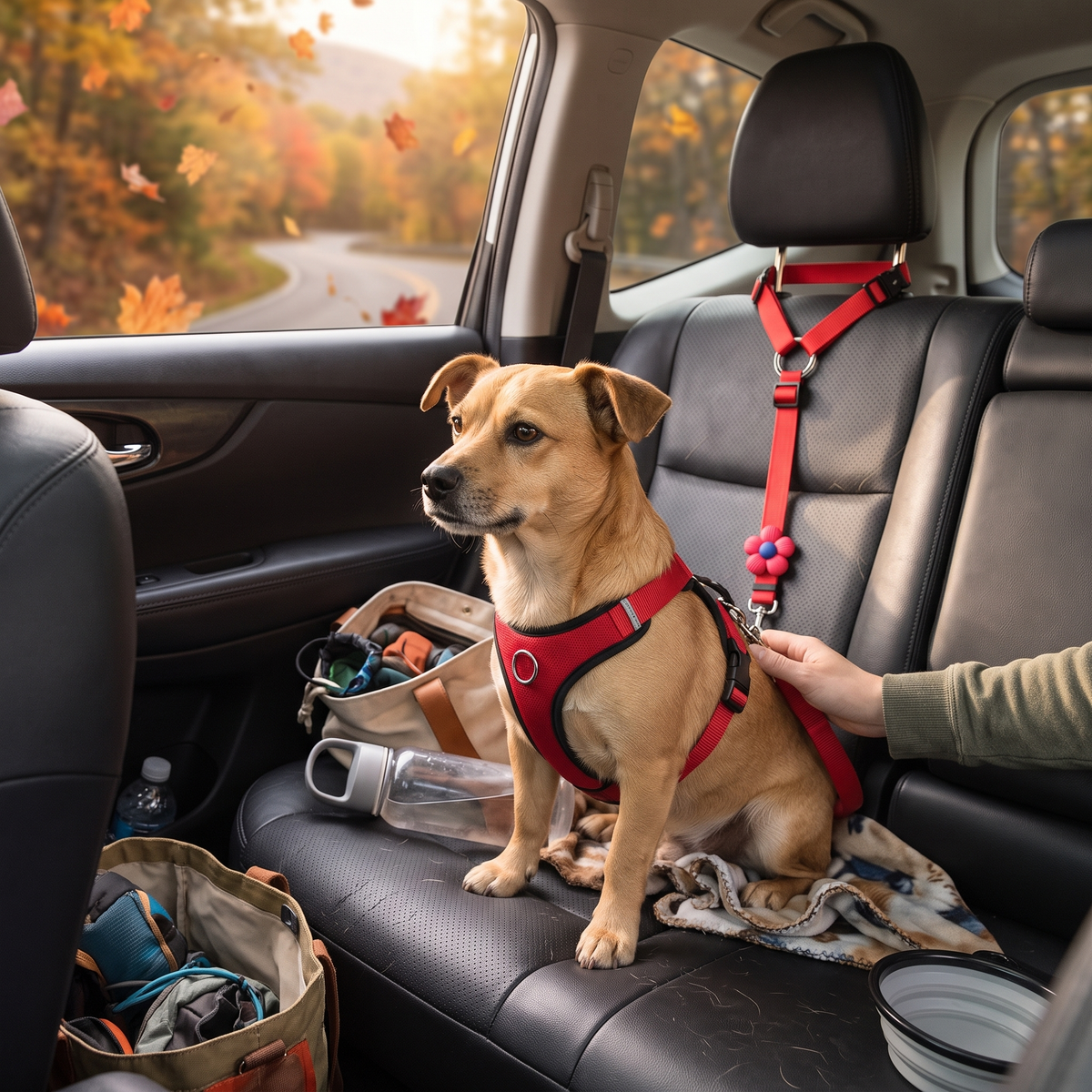 Adjustable Dog Car Seat Belt - Red