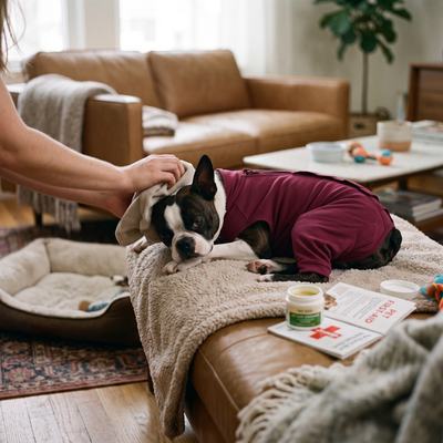 Dog Recovery Suit with Rear Leg Sleeves - Burgundy