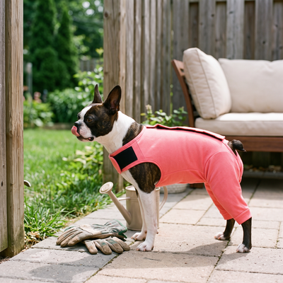 Dog Recovery Suit with Rear Leg Sleeves - Pink