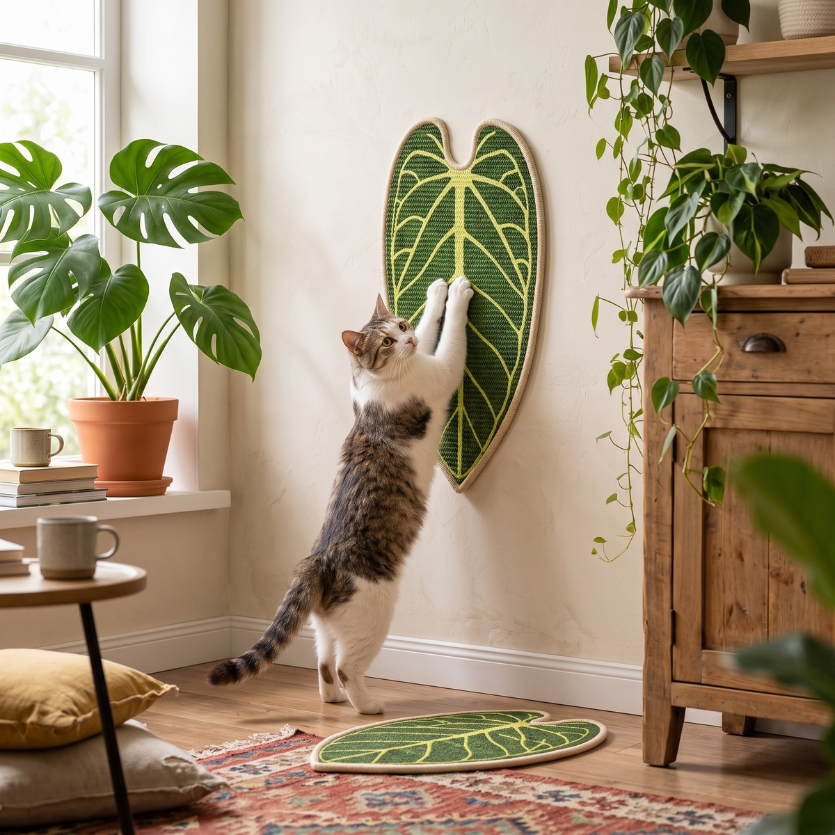 Botanical Sisal Cat Scratcher Mat - Anthurium Leaf