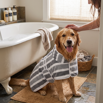 Wearable Microfiber Dog Drying Towel - Gray