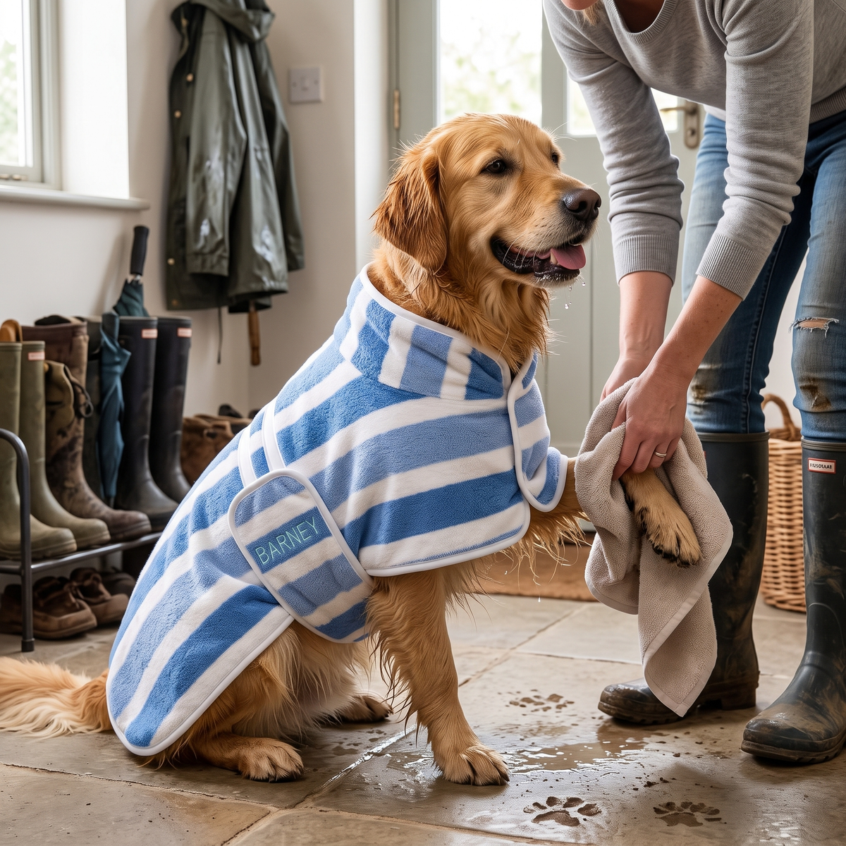 Wearable Microfiber Dog Drying Towel - Blue