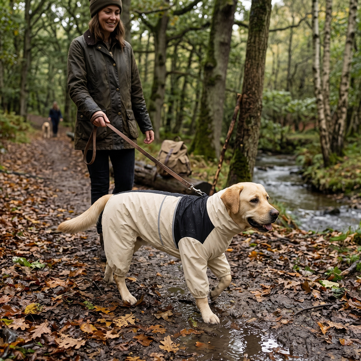 Full-Body Waterproof Dog Rain Suit for Muddy Walks - Sand