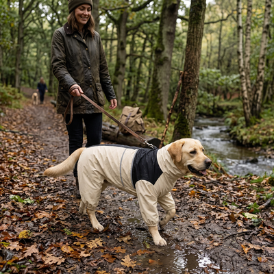 Full-Body Waterproof Dog Rain Suit for Muddy Walks - Sand