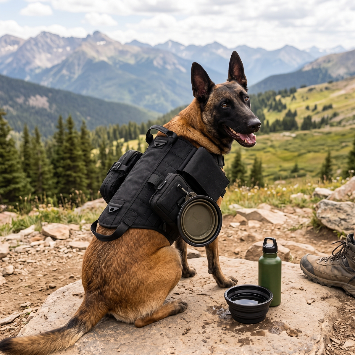 TrailGuard Tactical Dog Backpack Harness for Hiking - Black