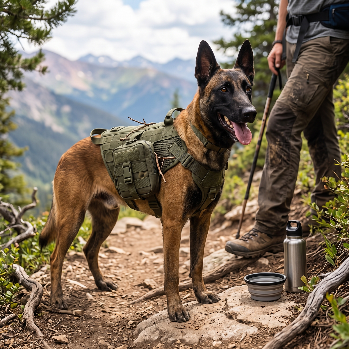 TrailGuard Tactical Dog Backpack Harness for Hiking - Army Green