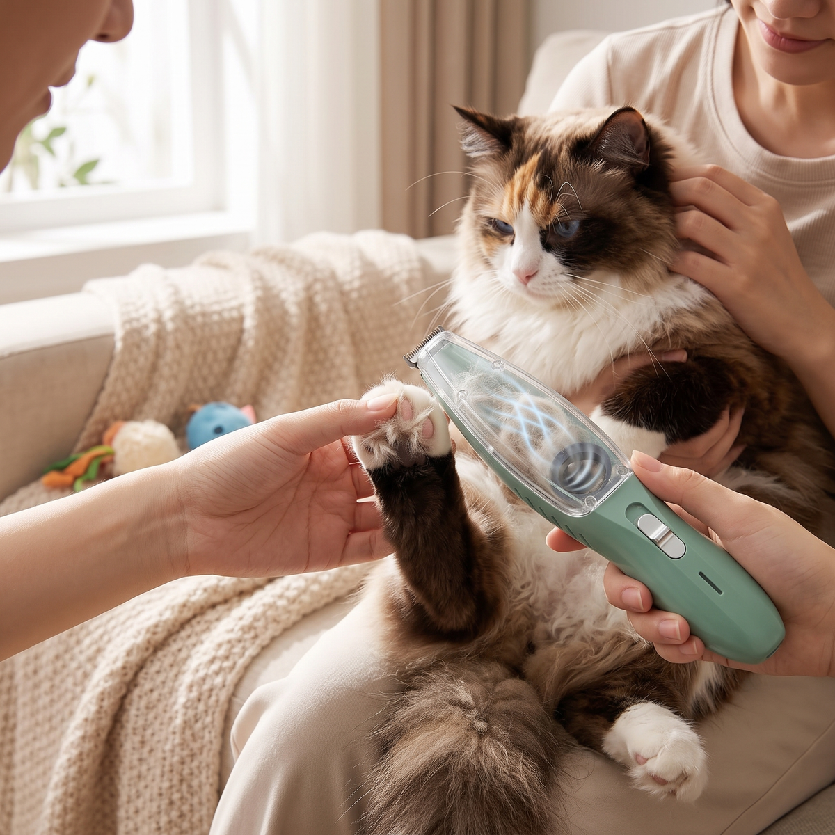 Pet Paw Trimmer with Built-In Vacuum for Cats & Dogs - Green