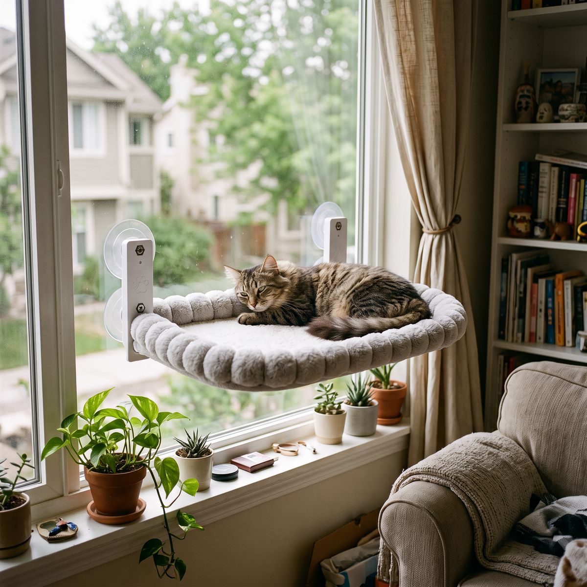 Foldable Cat Window Hammock – Striped Square Cooling Mat