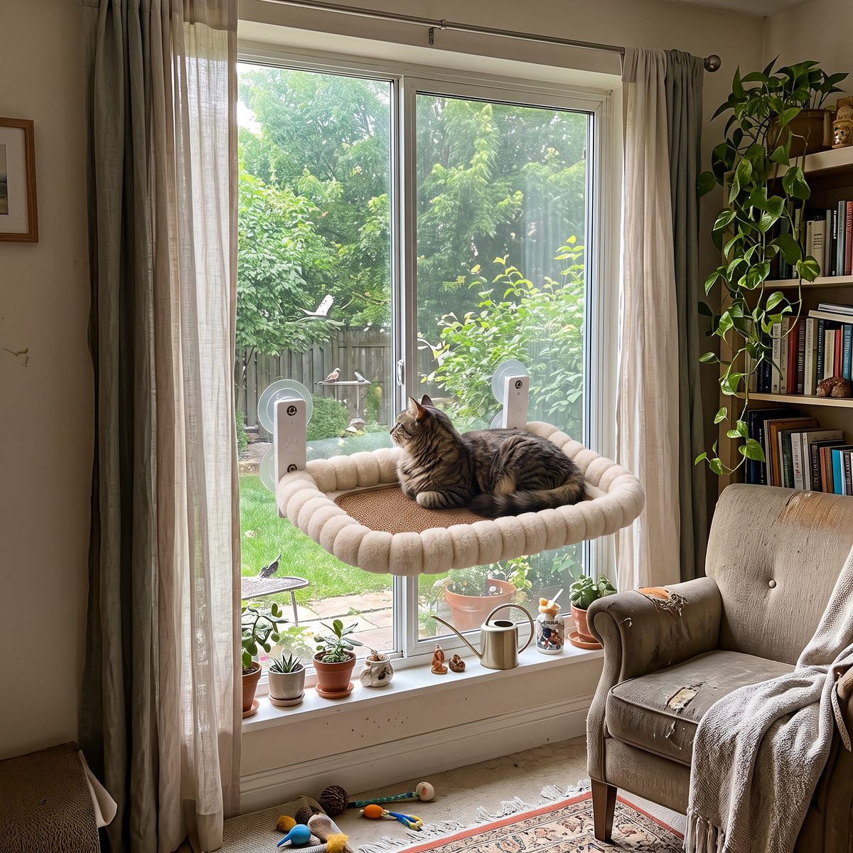 Foldable Cat Window Hammock – Striped Square Gray