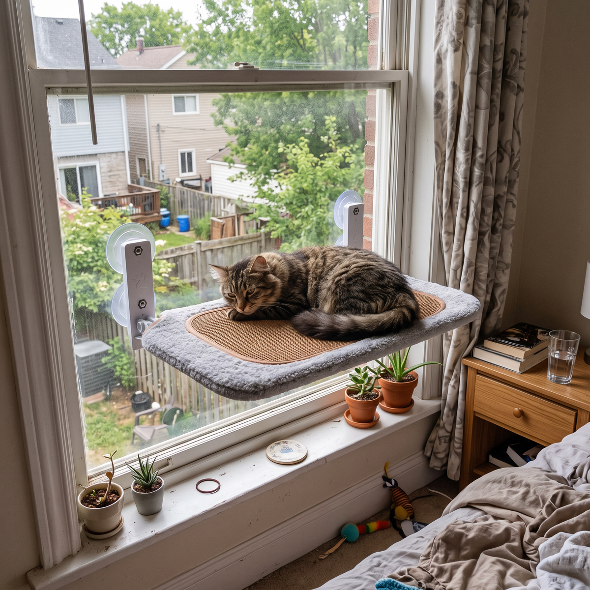 Foldable Cat Window Hammock – Faux Rabbit Plush Cooling Mat