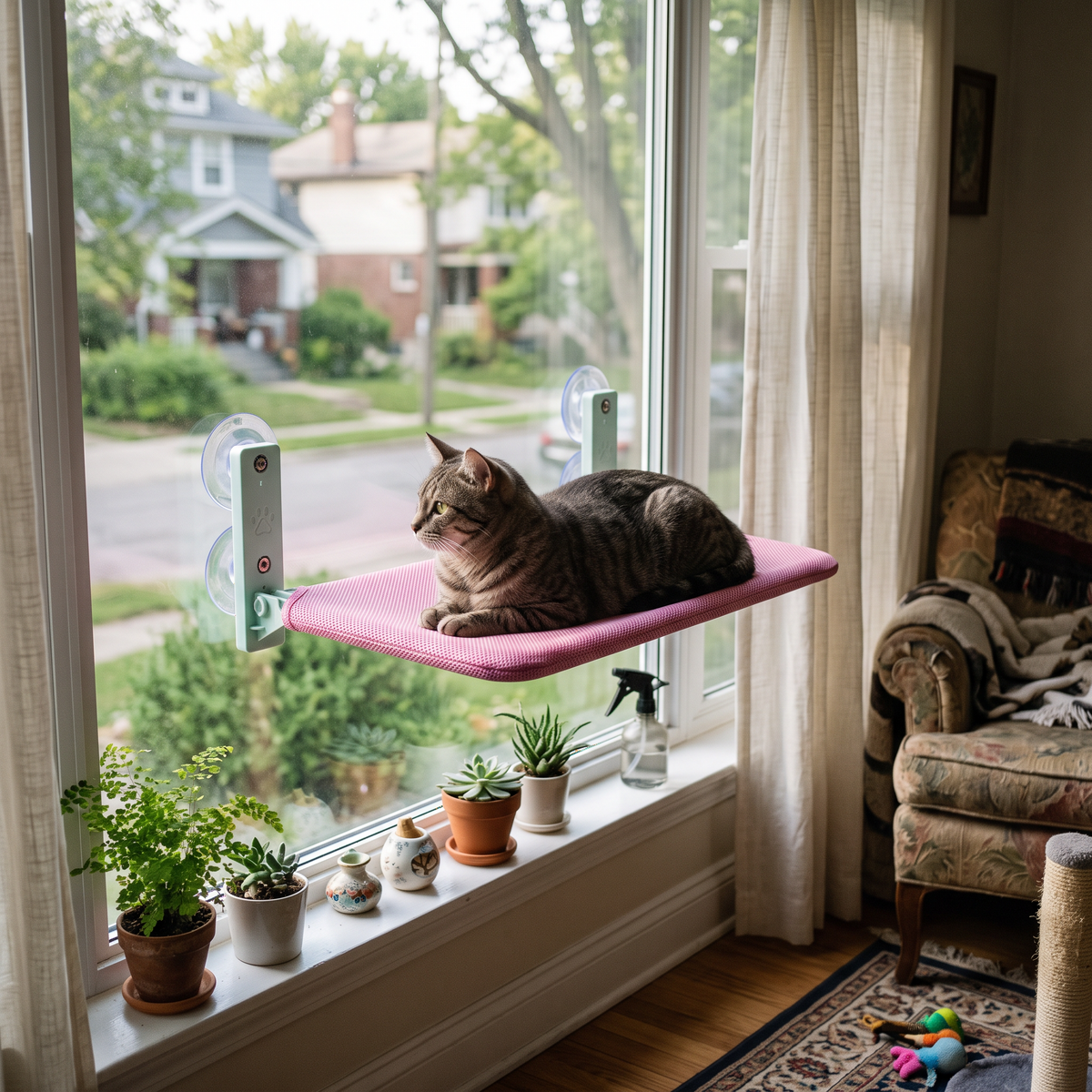 Foldable Cat Window Hammock – Pink Mesh