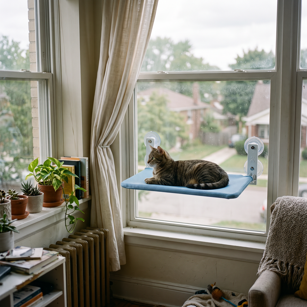 Foldable Cat Window Hammock – Blue Mesh