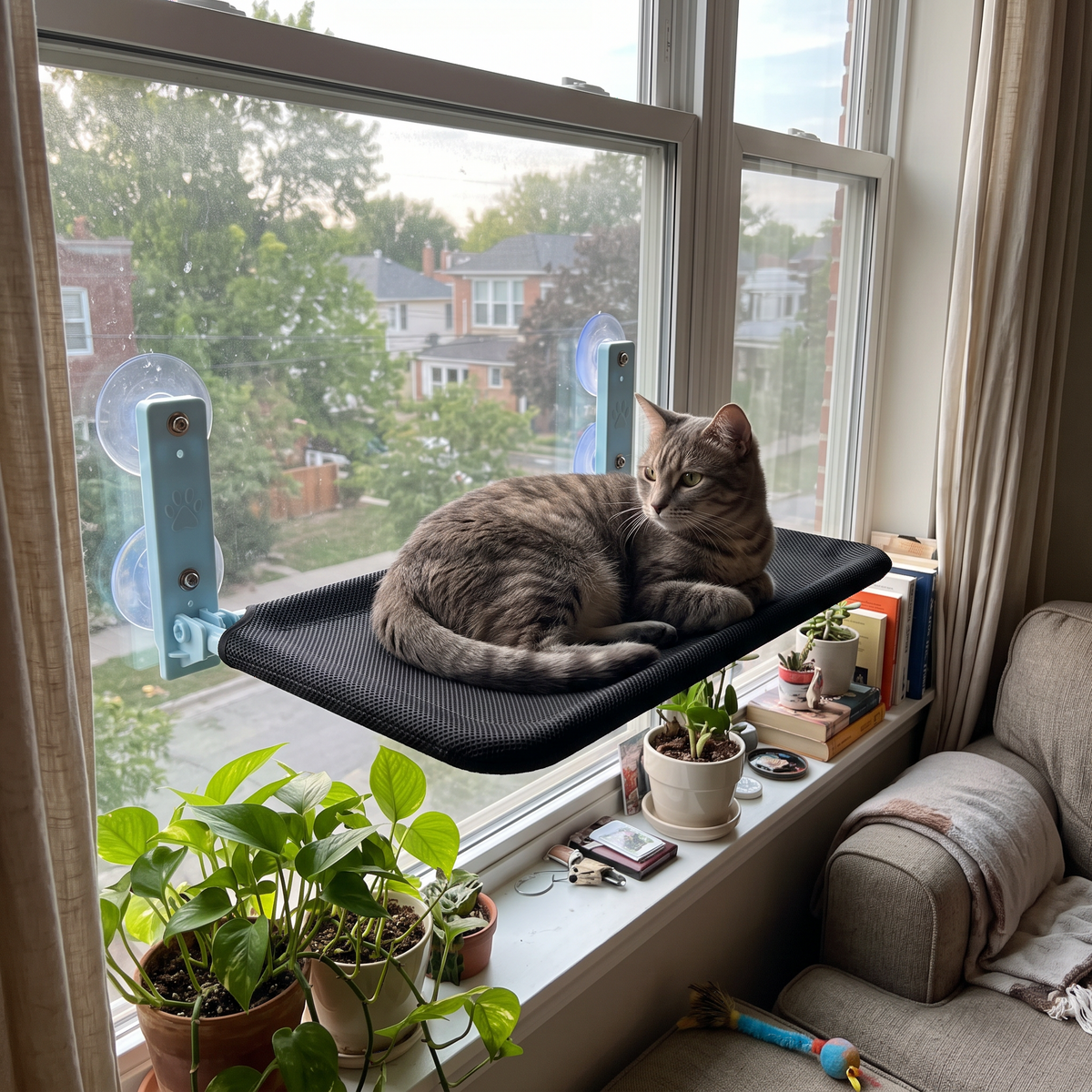 Foldable Cat Window Hammock – Black Mesh
