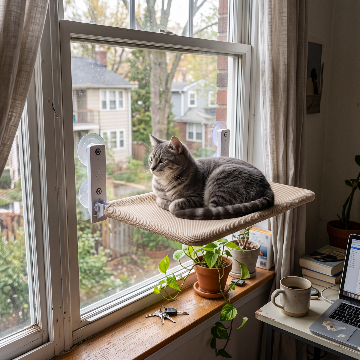 Foldable Cat Window Hammock – Beige Mesh