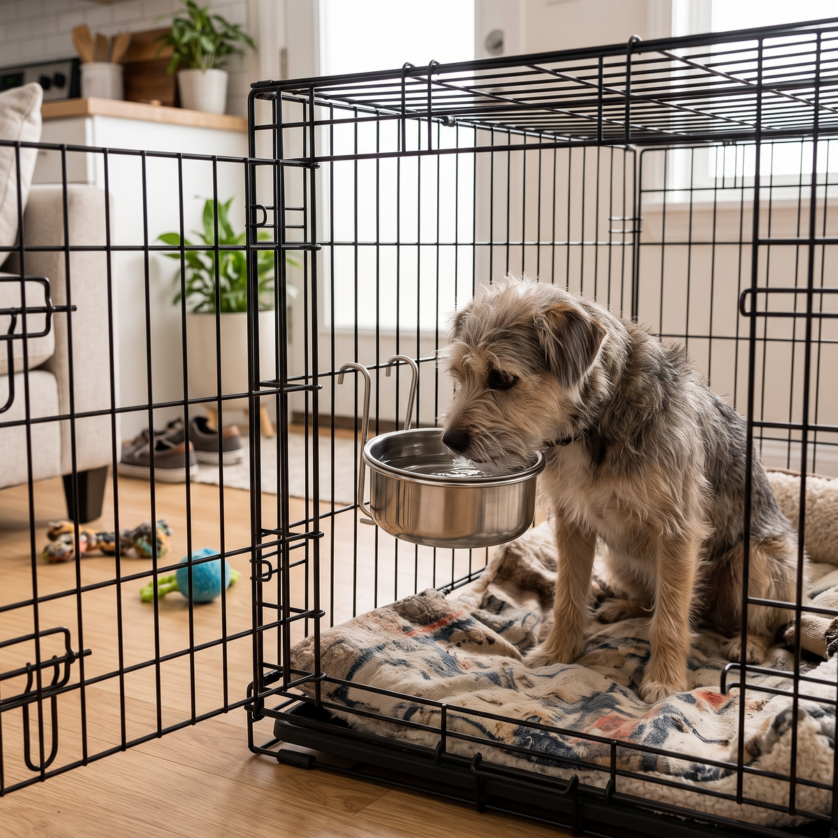 Inside-Crate Hanging Pet Bowl – Steel