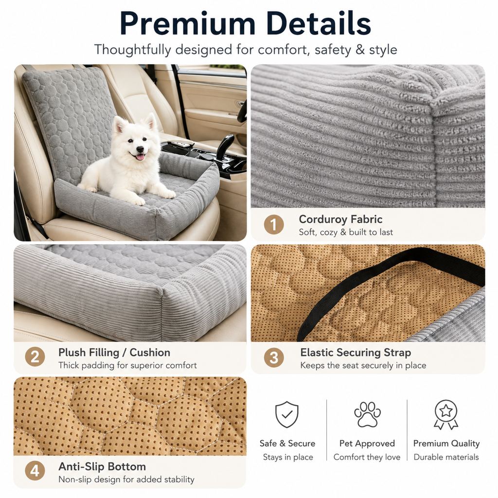 High Back Corduroy Pet Car Seat Bed